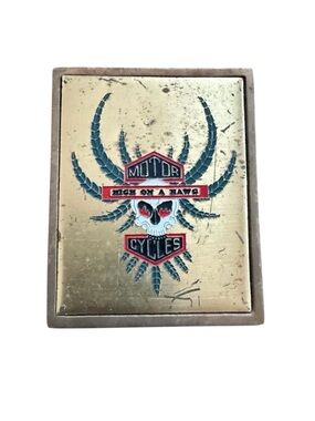 Vintage Motorcycle High On Hawg Solid Brass Belt Buckle Skull Biker Y2K Festival
